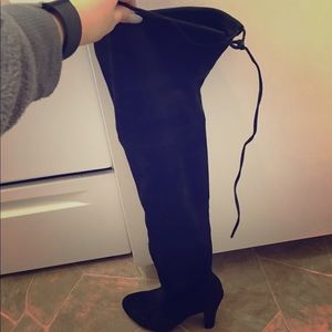 Black suede over the knee boots